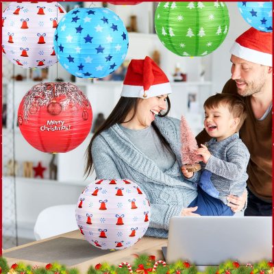 12 Pcs Christmas Party Paper Lanterns with LED Light Colorful Christmas Paper Lantern Lamps