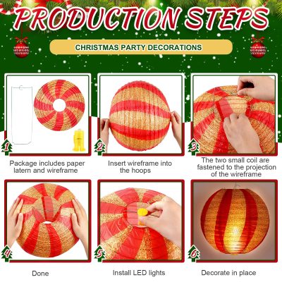 12 Pcs Christmas Party Red Paper Lanterns with LED Light Colorful Christmas Elk Paper Lantern Lamps