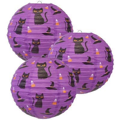 3pcs Halloween Party Themed Hanging Cat Witch Hat and Candy Paper Lanterns