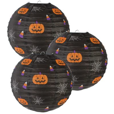 3pcs Halloween Party Themed Hanging Pumpkin Candy Spider Webs Lanterns