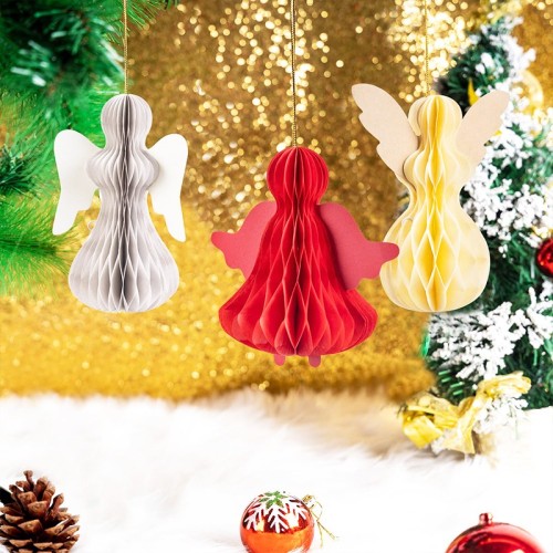 Kit d'ornements de sapin de Noël SUNBEAUTY | Boules en nid d'abeilles d'ange suspendues