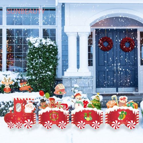 Custom Christmas Decorations | Stakes Train Shape Xmas Yard Sign | Christmas Yard Signs Decorations