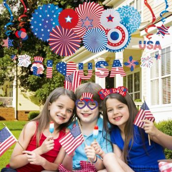 Patriotic Party Decorations Set丨Red White Blue Paper Patriotic Decorations Wholesale
