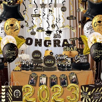 Bulk Buy Black and Gold Party Decorations丨2023 Grad Party Decoration Supplies