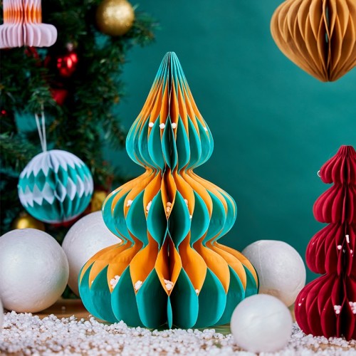 Ornements personnalisés en nid d'abeille en papier bicolore | Kit de décorations de fête de Noël