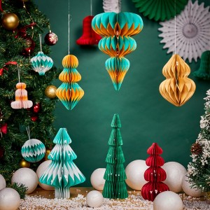 Kundenspezifische zweifarbige Wabenverzierungen aus getöntem Papier | Dekorationsset für Weihnachtsfeiern