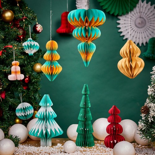 Ornements personnalisés en nid d'abeille en papier bicolore | Kit de décorations de fête de Noël