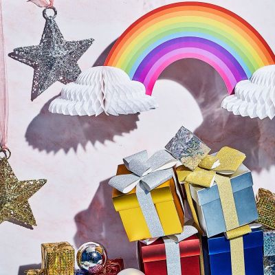 Custom Rainbow Honeycomb Paper Centerpieces | Rainbow Table Decorations for Party