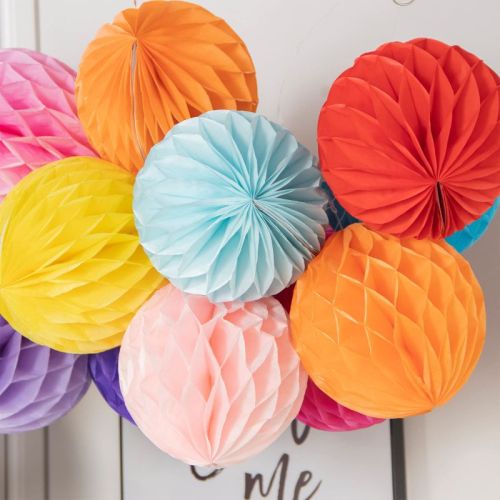 Fabricant de décorations de fête de boules en nid d'abeille en papier de soie suspendu arc-en-ciel coloré
