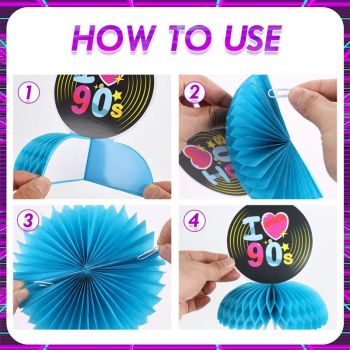 1990s Paper Honeycomb Table Centerpieces Topper Hip Hop Party Decorations Supplies