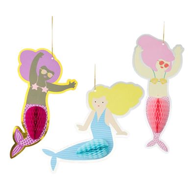 3PCS Little Mermaid Honeycomb Decorations | Ocean Theme Honeycomb Paper Hanging Decor