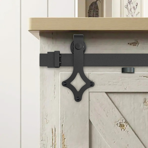 Kit de herrajes para puertas corredizas de granero en miniatura de 4 pies para gabinete y soporte de TV Percha en forma de rombo