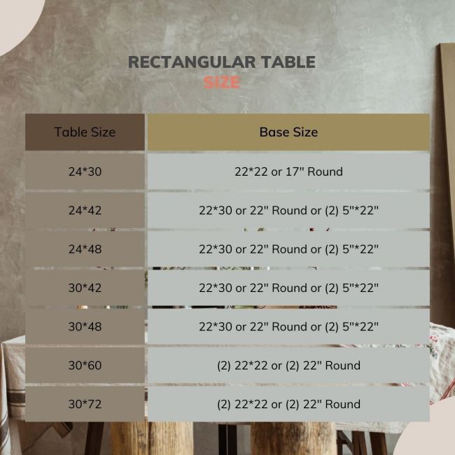 rectangular table and base size