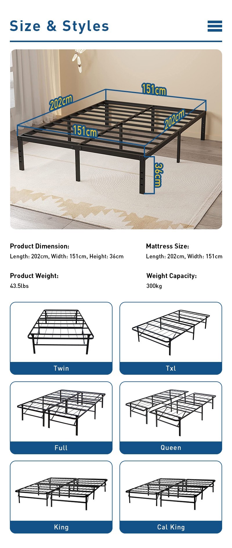 bed frame size and style