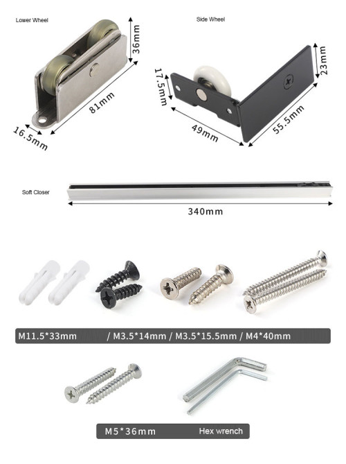 Concealed Wall Mounted Hidden Sliding Barn Door Hardware Kit