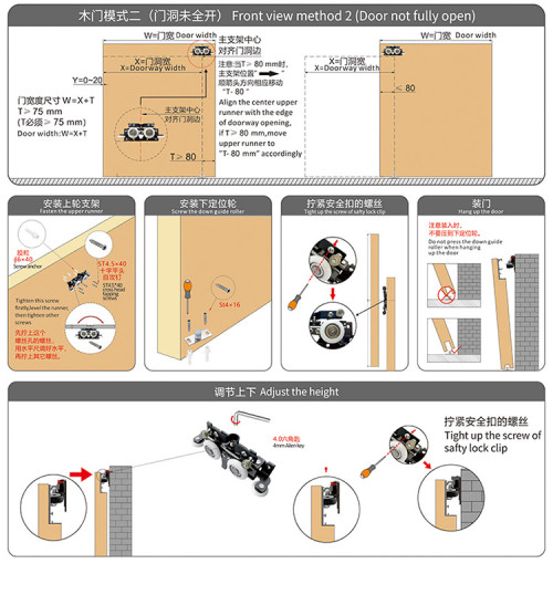 Kit de hardware para porta de celeiro deslizante oculto montado na parede