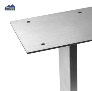 Mesa de comedor de acero inoxidable con patas cruzadas y base de metal