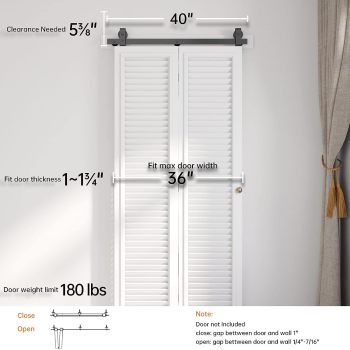 3FT Heavy Duty Matt Black Bi-Folding Sliding Barn Door Hardware Kit