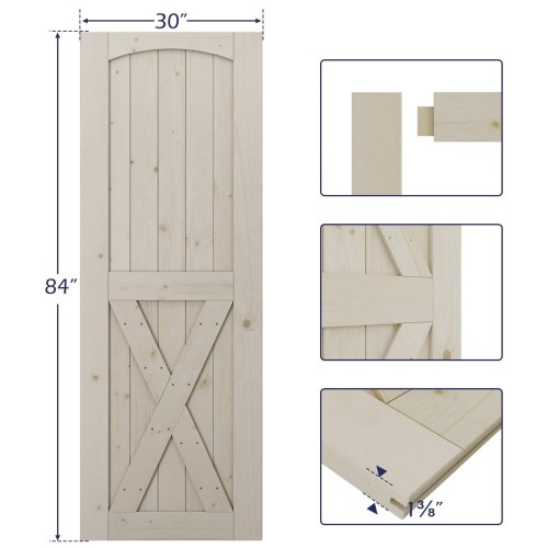 DIY Unfinished Solid Pine 30" x 84" DIY Solid Pine Barn Door Wood Door