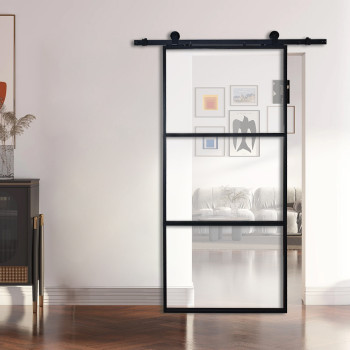 WEKIS 3-Section Glass Sliding Barn Door Durable & Easy-to-Assemble Interior Partition