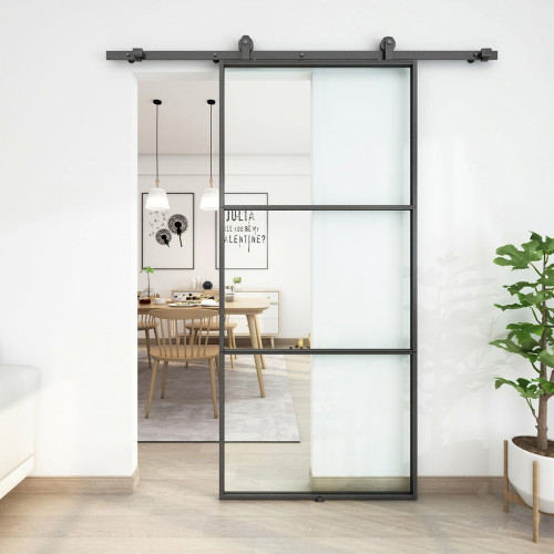 WEKIS 3-Section Glass Sliding Barn Door Durable & Easy-to-Assemble Interior Partition