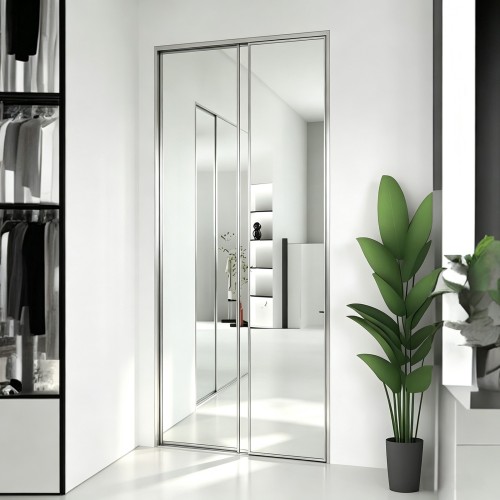 Custom Mirror Sliding Door System with Aluminium Frame and Top Bottom Track