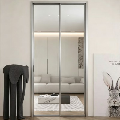Custom Mirror Sliding Door System with Aluminium Frame and Top Bottom Track