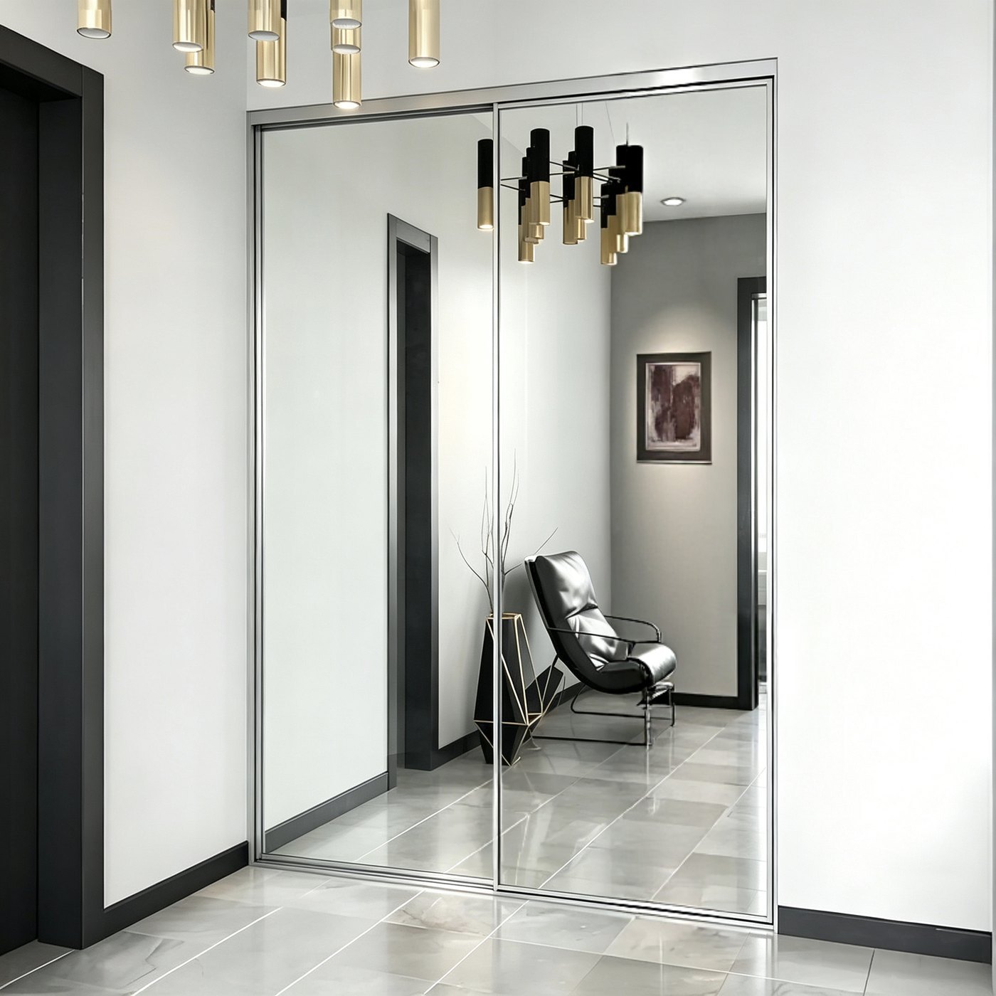 Mirror sliding door panels running in an aluminium head track