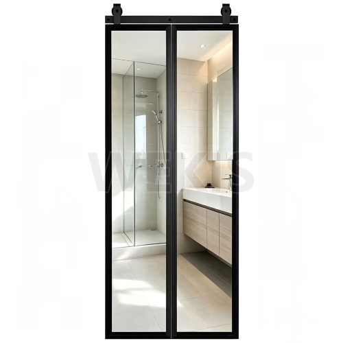 Mirror Bifold Barn Door with Black Aluminium Frame 914x2134mm