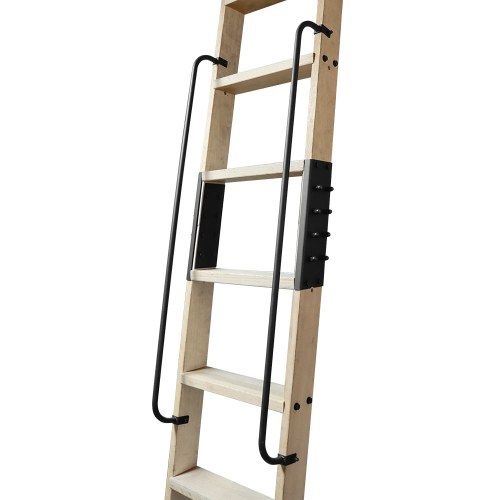Oak Rolling Library Ladder with Black Tube Handrail 2200-2743mm