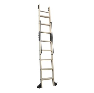 Oak Rolling Library Ladder with Black Tube Handrail 2200-2743mm