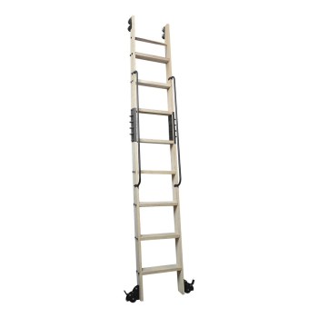 Oak Rolling Library Ladder with Black Tube Handrail 2200-2743mm