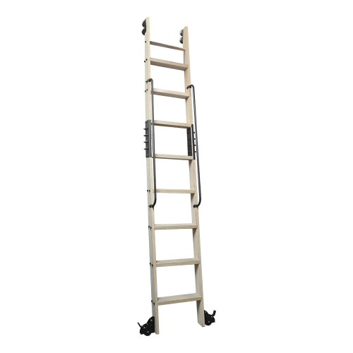 Oak Rolling Library Ladder with Black Tube Handrail 2200-2743mm