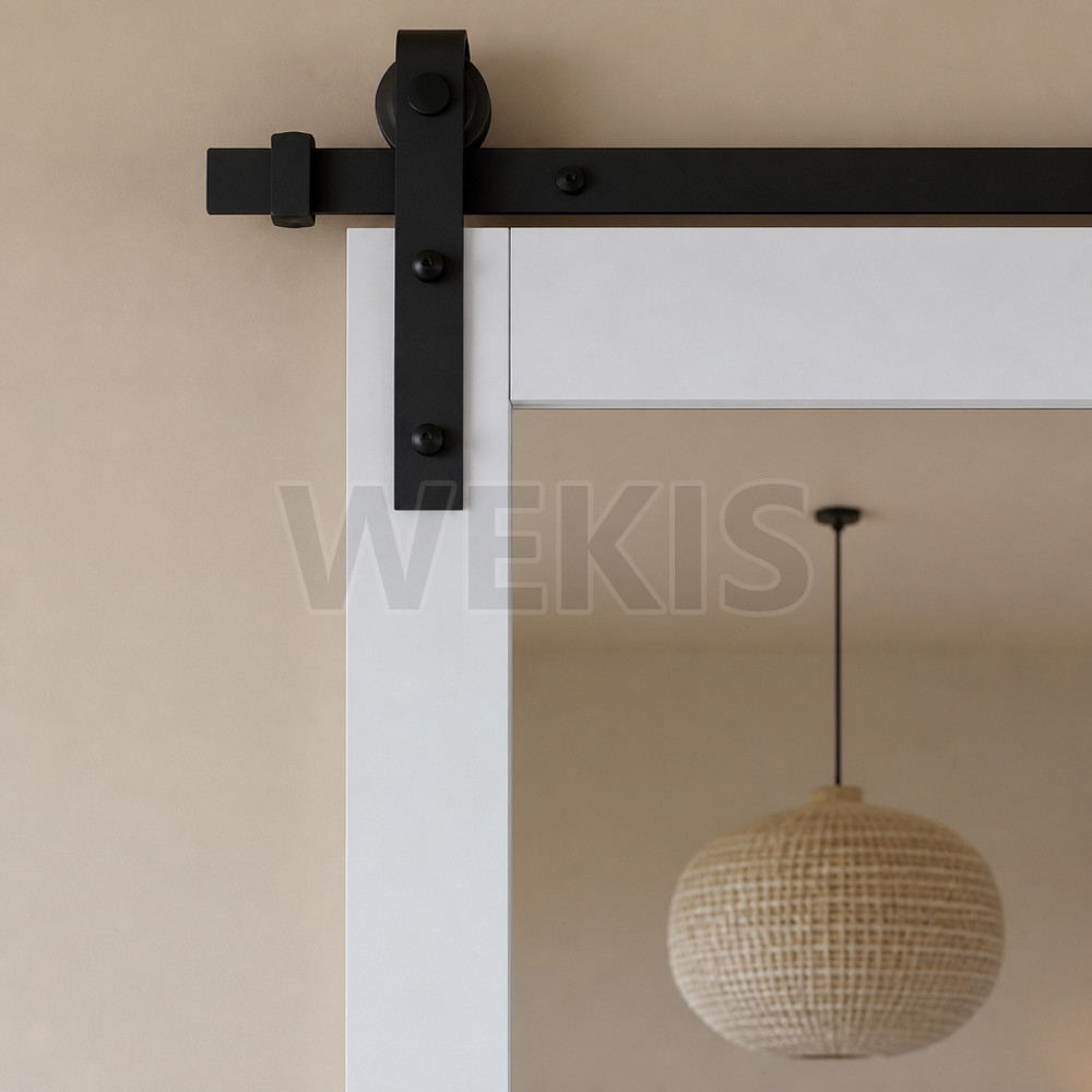Black hanger strap and roller mounted on the sliding track