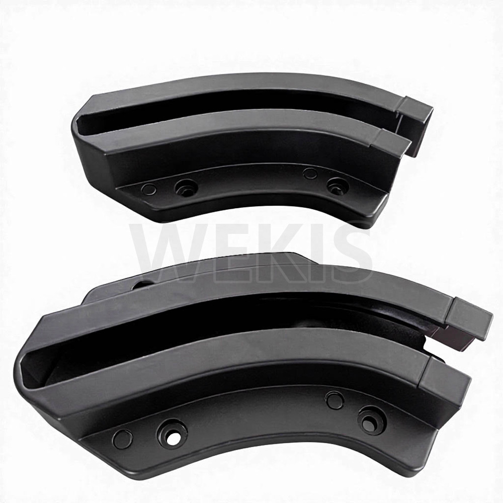 Pair of curved pivot brackets used in the swing-and-slide mechanism