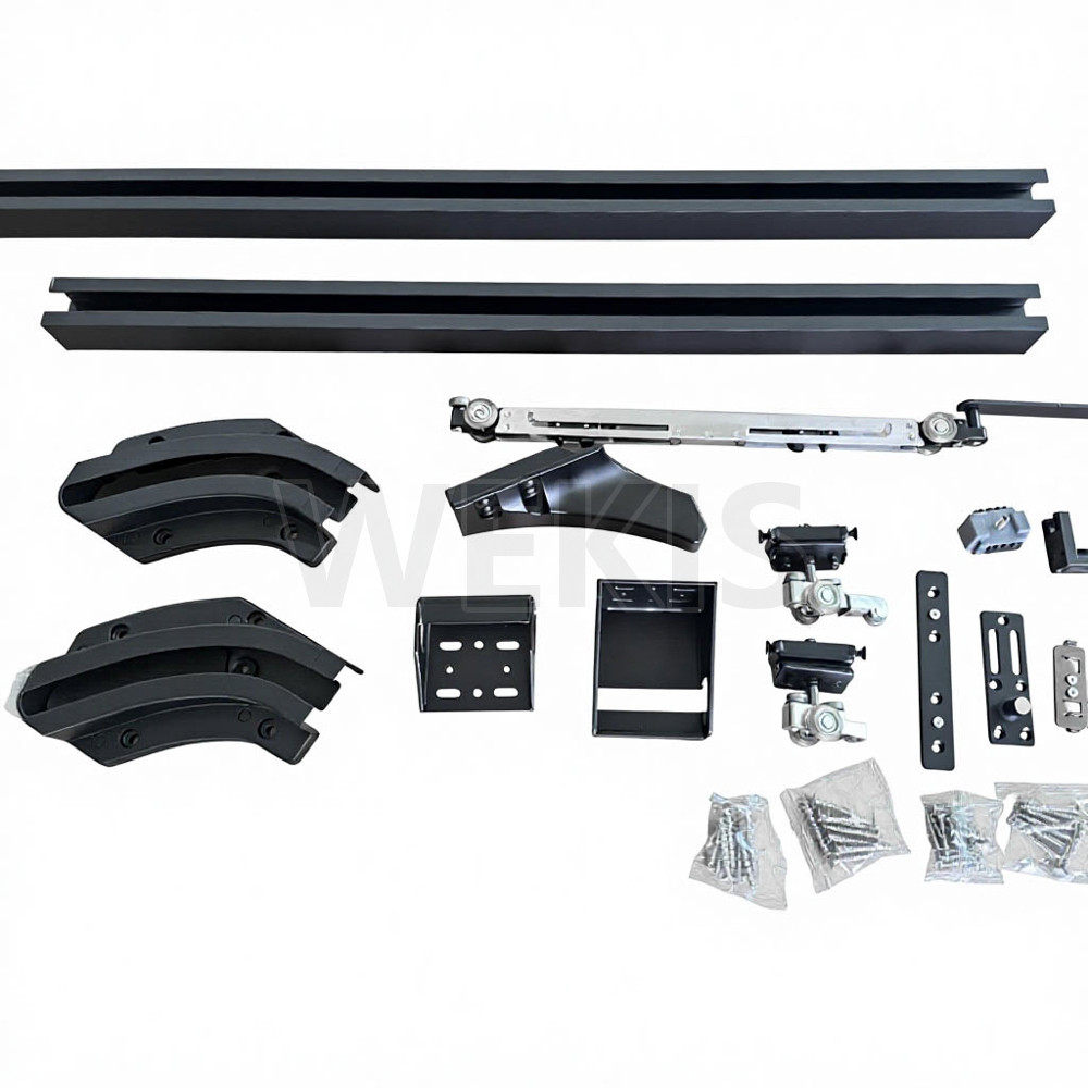 Full hardware kit for the pivot sliding door including brackets, arm, rollers and track profiles
