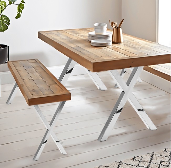 Pied de table en acier inoxydable en forme de X