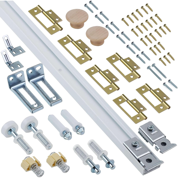 4-Panel Bi-Fold Closet Door Hardware Kit | Track Mount System with Hinges & Rollers for Wardrobe Doors