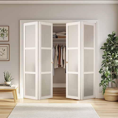 4-Panel Bi-Fold Closet Door Hardware Kit | Track Mount System with Hinges & Rollers for Wardrobe Doors