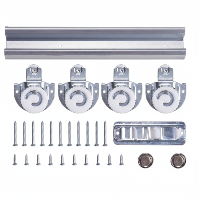 Adjustable Sliding Closet Door Hardware Kit | Top Track System with 4 Rollers for Double Wooden Wardrobe Doors