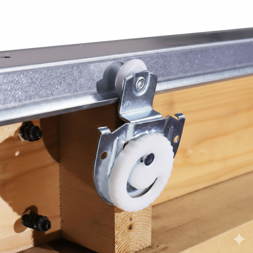 Adjustable Sliding Closet Door Hardware Kit | Top Track System with 4 Rollers for Double Wooden Wardrobe Doors