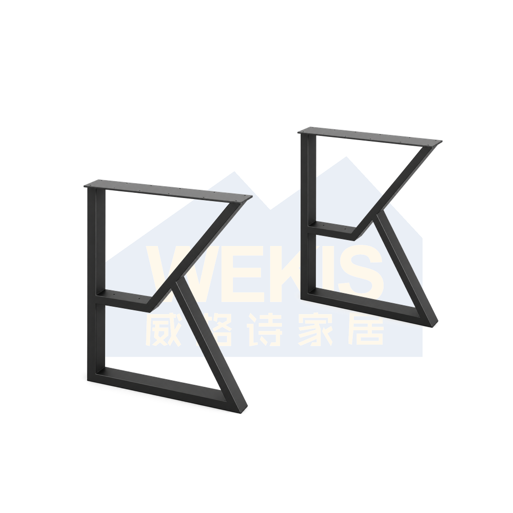 Black powder-coated angled K-frame metal table legs, set of two