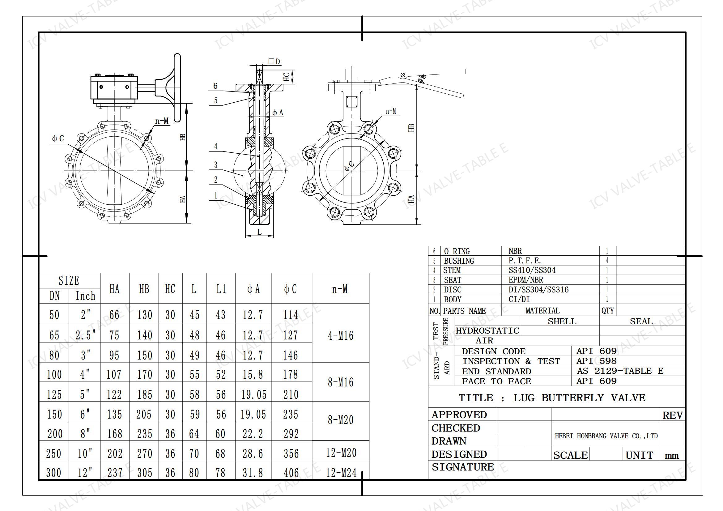 ICV VALVE - TABLE E 2-24 Lug butterfly valve