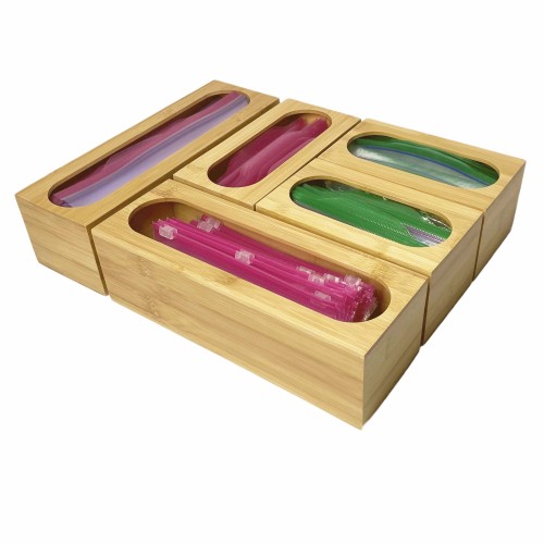 5 Pieces Wooden Ziplock Bag Drawer Organizer Container Organizer, Ziplock Bag Organizer Bamboo