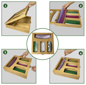 5 Pieces Wooden Ziplock Bag Drawer Organizer Container Organizer, Ziplock Bag Organizer Bamboo