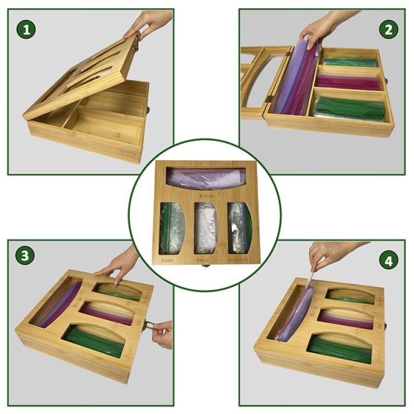 5 Pieces Wooden Ziplock Bag Drawer Organizer Container Organizer, Ziplock Bag Organizer Bamboo