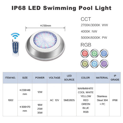 Custom Swimming Pool Light Wall-Mounted 12V Ac Ip68 Waterproof Led Underwater Pool Light Rgb Led Swimming Pool Lighting Stainless Steel