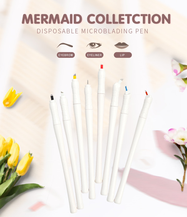 OEM Eco-Friendly Material Mermaid Replaceable Head Disposable Manual Microblading Tattoo Eyebrow Pen