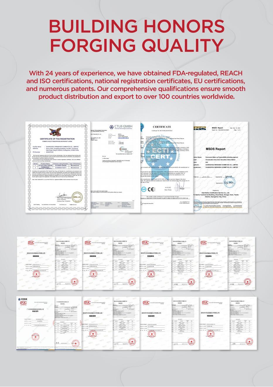 PMU pigment manufacturer certificates