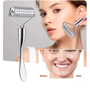Face Massager Zinc Alloy Derma Roller Painless Micropin Skincare Facial Manual Massager Beauty Tools Face Roller Wrinkle Remover